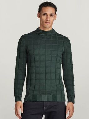 G-Star Men's Laub Green Heavy Table Mock Knitted Sweater Large